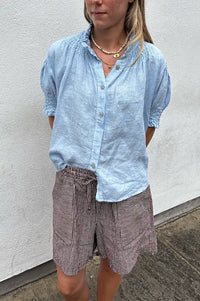 Linen & More Brown Stripe Shorts