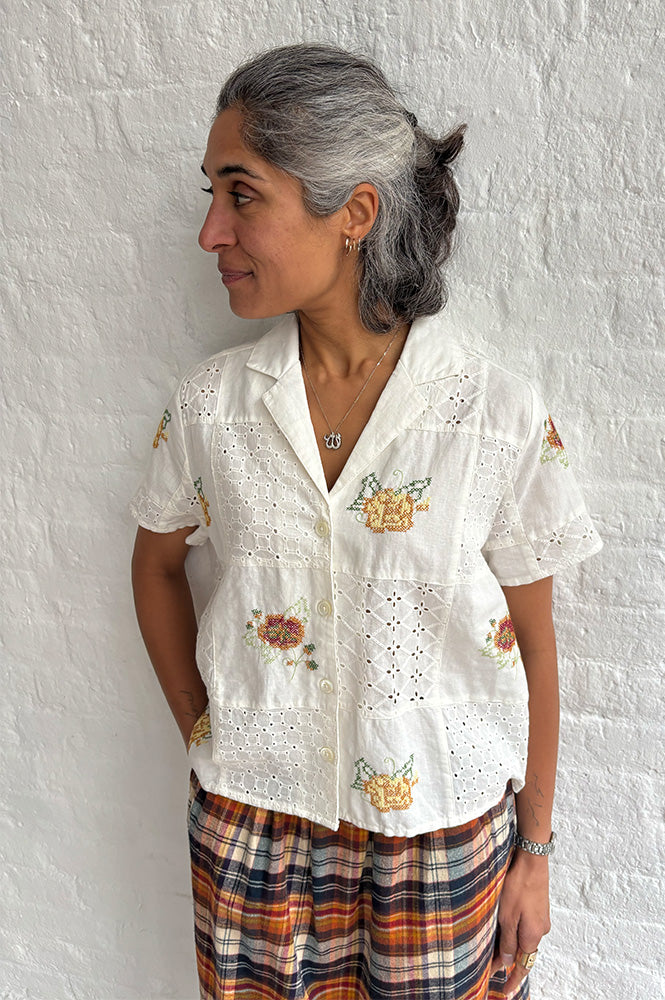 Indi & Cold White Cross-Stitch Patch Shirt - The Mercantile London