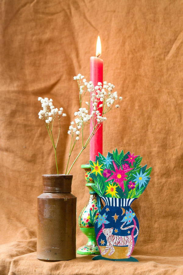'Magical Pop Up Tiger Vase' Greetings Card: Biodegradable Cello Wrap - The Mercantile London