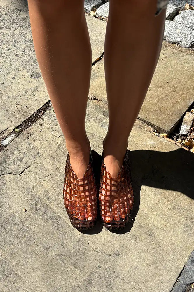 Ansla Brown Woven Jelly Flats