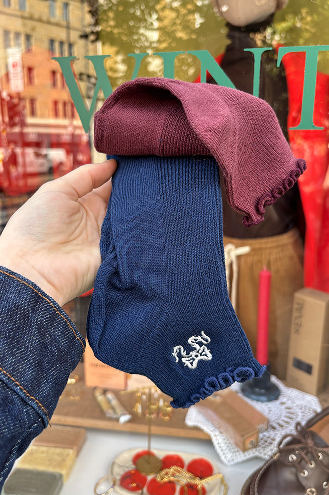 Baggu Set of 2 Mahogany & Navy Frill Socks - The Mercantile London
