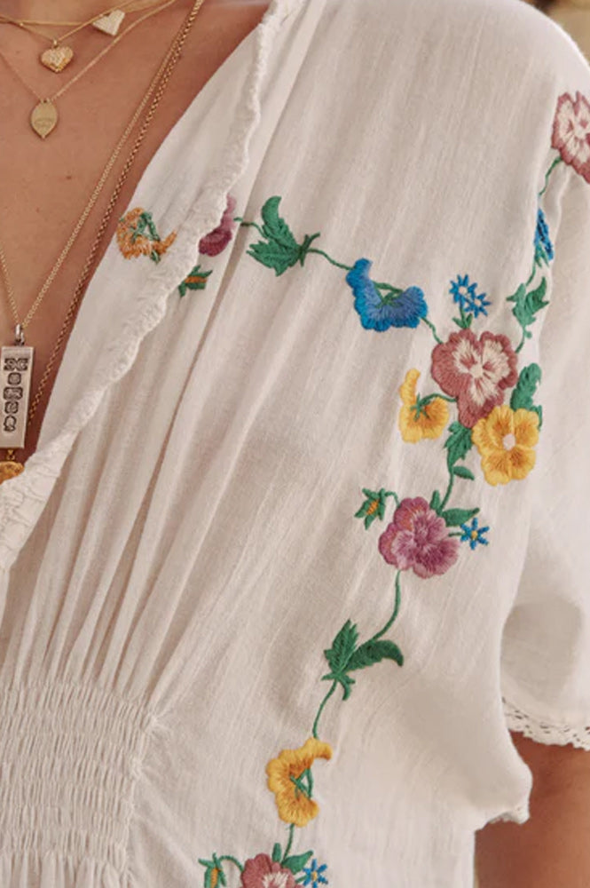 M.A.B.E Vela White Embroidered Dress - The Mercantile London