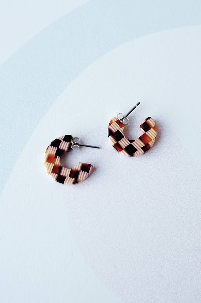Custom Made Honey Checker Super Mini Hoop Earrings - The Mercantile London
