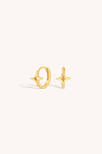 Two gold earrings on a white background