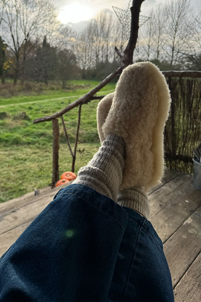YOKO Wool Beige Natural Slippers - The Mercantile London