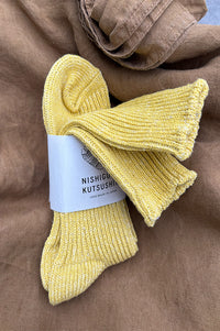 Nishiguchi Kutsushita Boston Ribbed Vintage Yellow Socks - The Mercantile London