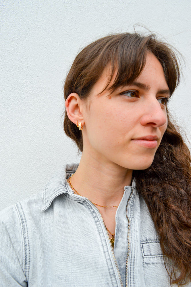 White Enamel Daisy Huggie Hoop in Gold - The Mercantile London