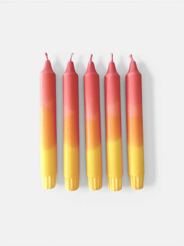 Colourful Hand Dipped Yellow & Pink punch Dinner Candles - The Mercantile London