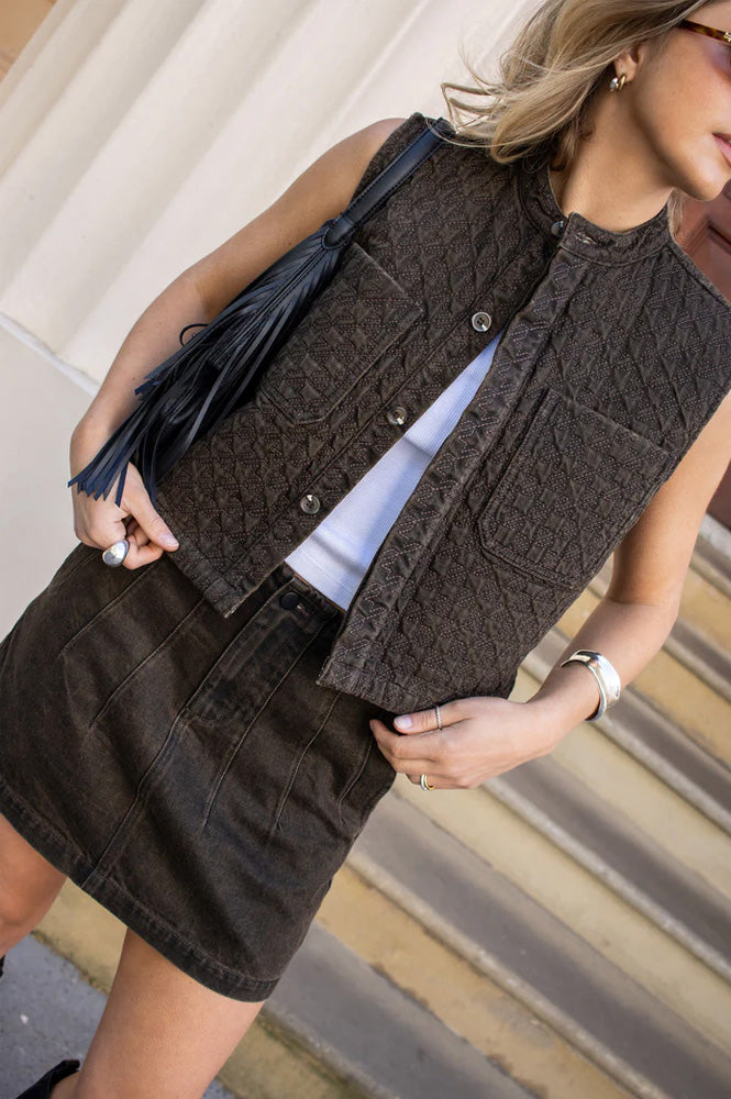 Seventy + Mochi Pablo Houndstooth Cacao Vest - The Mercantile London