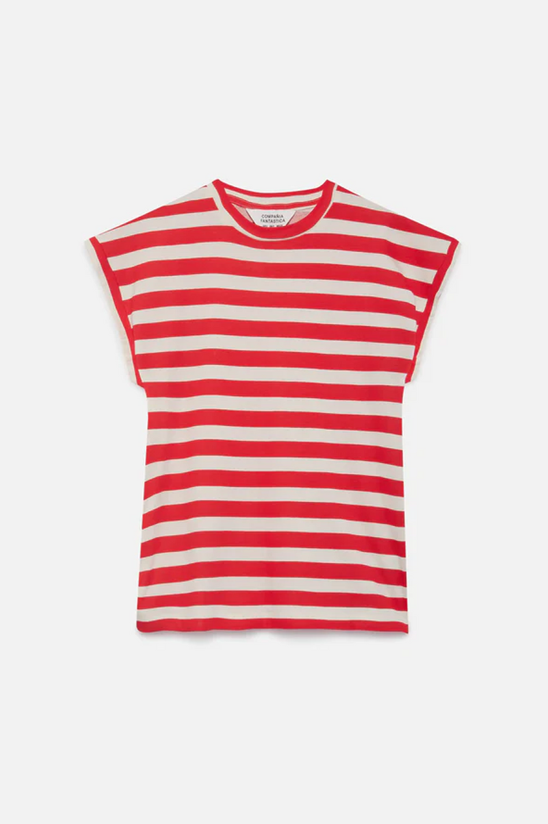 Compania Fantastica Red Striped Short Sleeve T-Shirt - The Mercantile London