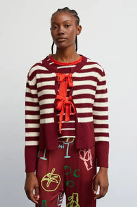 Dr Bloom Red Wine Stripe Cardigan - The Mercantile London
