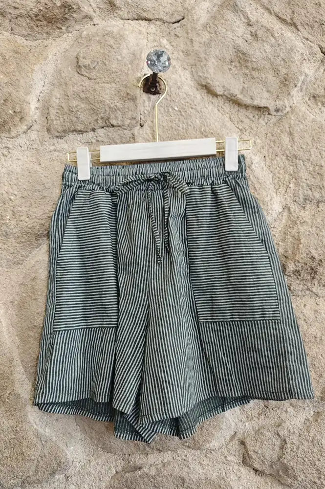 Linen & More Khaki Stripe Shorts