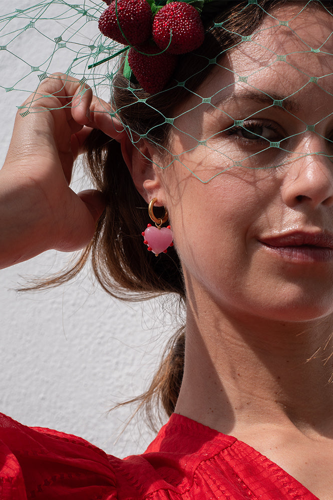 Sandralexandra Milagros Pink Heart & Red Dots Single Earring - The Mercantile London