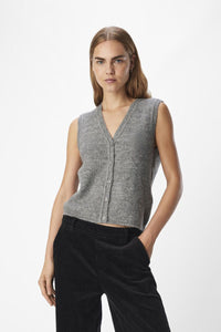 Object Diana Grey Melange V-Neck Knitted Vest - The Mercantile London