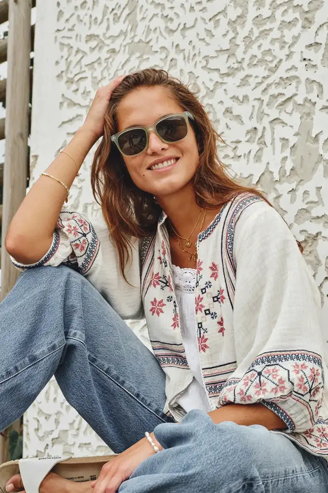 M.A.B.E Calista Ecru Embroidered Jacket