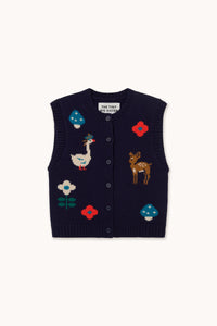 The Tiny Big Sister Fall Intarsia Navy Vest