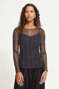 ICHI Noviola Black Sheer With Stones T-Shirt