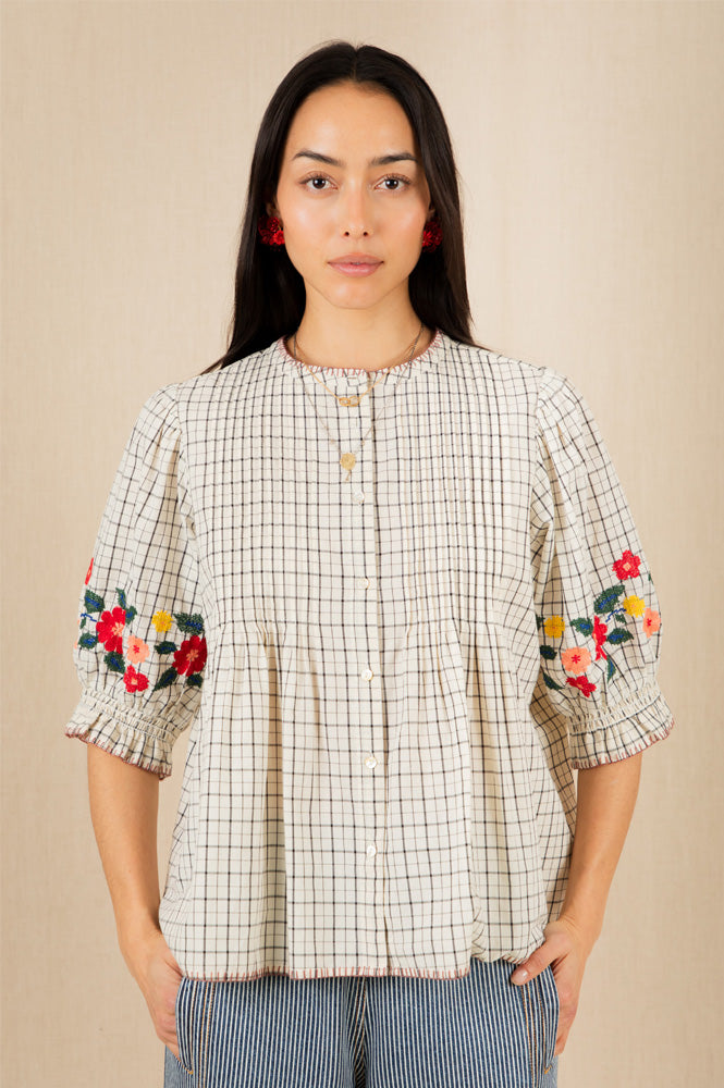 Bonté Lionne Ecru Check Blouse - The Mercantile London