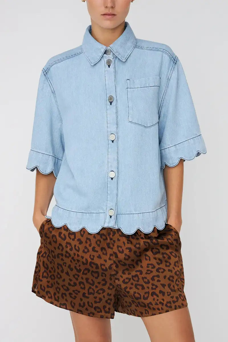 Stella Nova Soft Light Blue Scalloped Denim Shirt - The Mercantile London