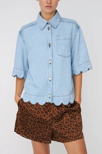 Stella Nova Soft Light Blue Scalloped Denim Shirt - The Mercantile London
