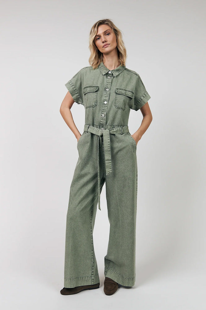 Lolly's Laundry Mathilde Dusty Green Denim Jumpsuit