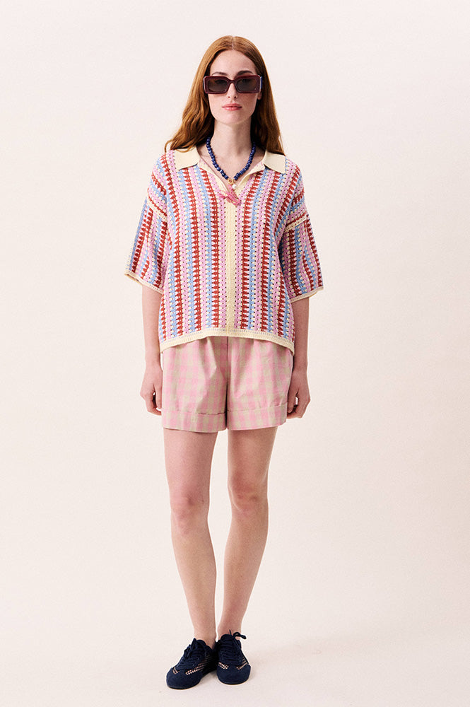FRNCH Missy Violet Crochet Polo Top - The Mercantile London