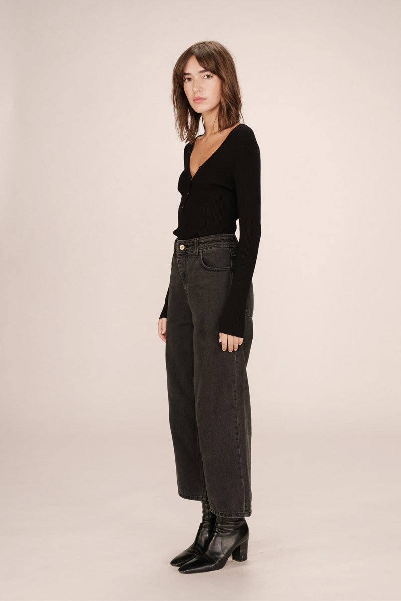 Grace & Mila Jonas Cropped Washed Balck Denim Jeans - The Mercantile London