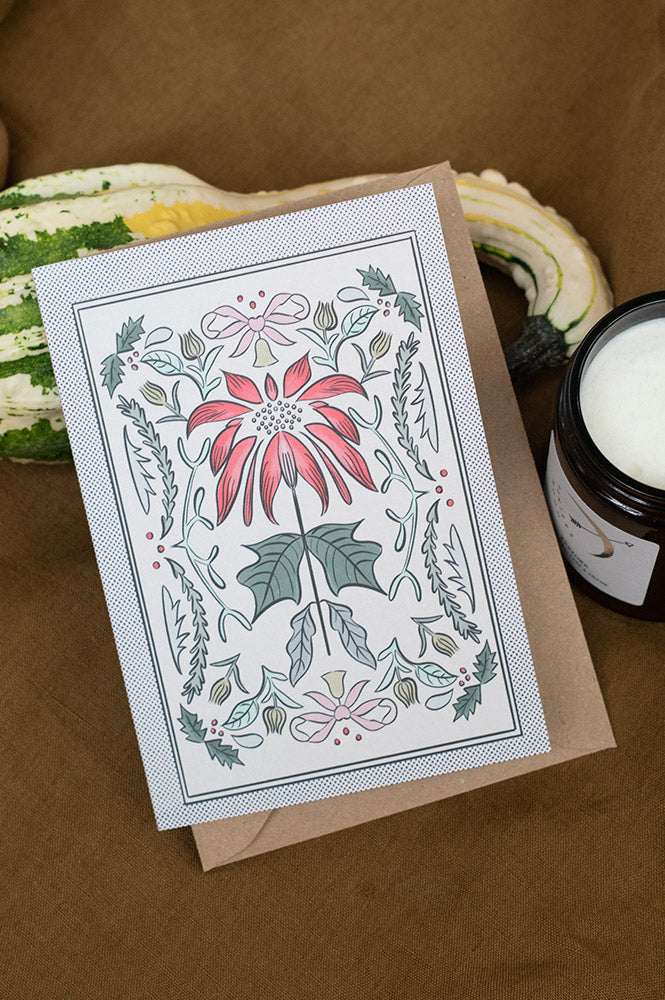 The Hatched Line Poinsettia Greeting Card - The Mercantile London