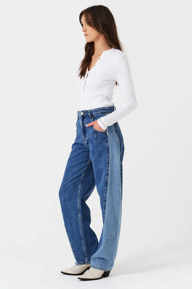 Seventy + Mochi Nina Twisted Two Tone Barrel Leg Jeans - The Mercantile London