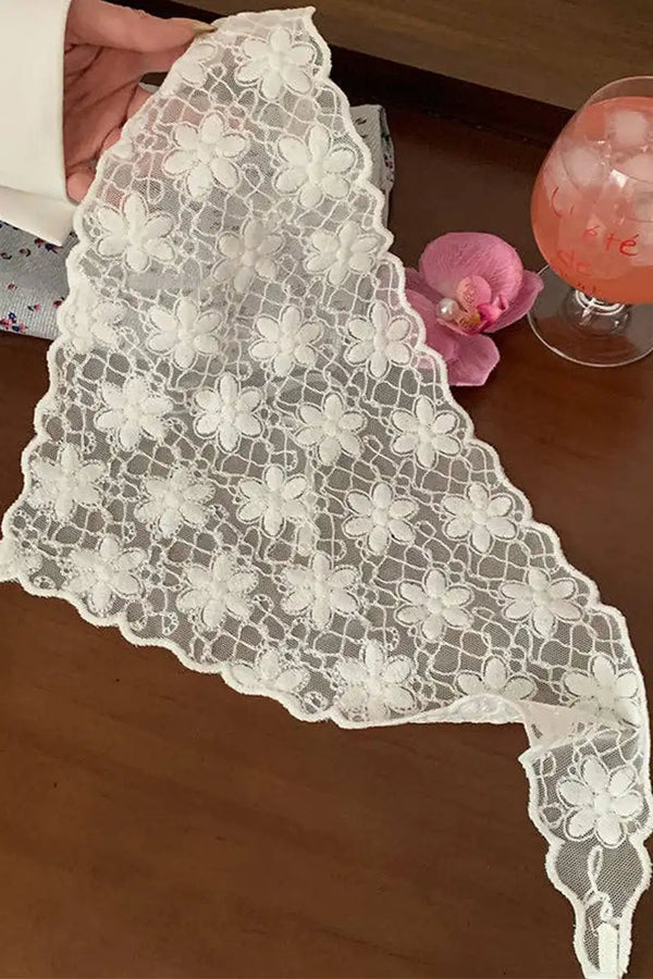 Funkyrel Nella White Floral Lace Headscarf - The Mercantile London