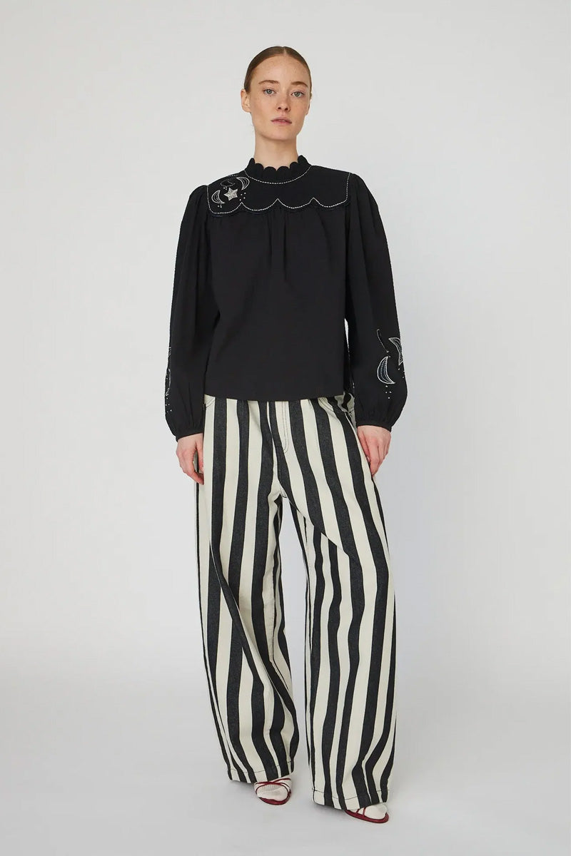 Stella Nova Black Moon And Star Embroidered Blouse - The Mercantile London