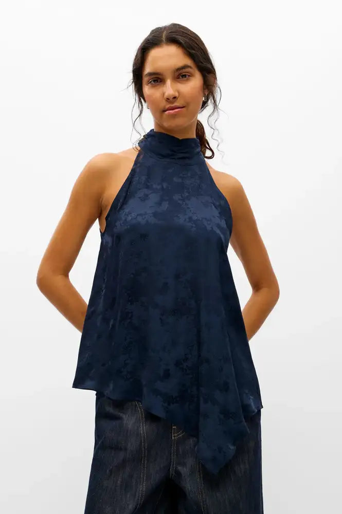 Object Luma Sky Captain Jacquard Halter Neck Top - The Mercantile London