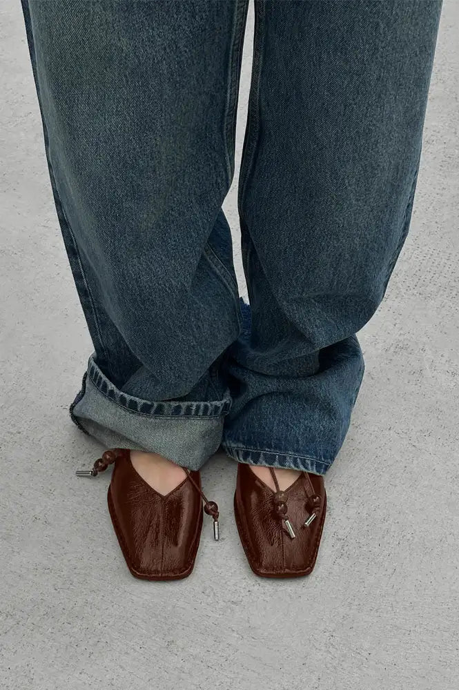 Alohas Sway Beads Rift Brown Leather Ballet Flats