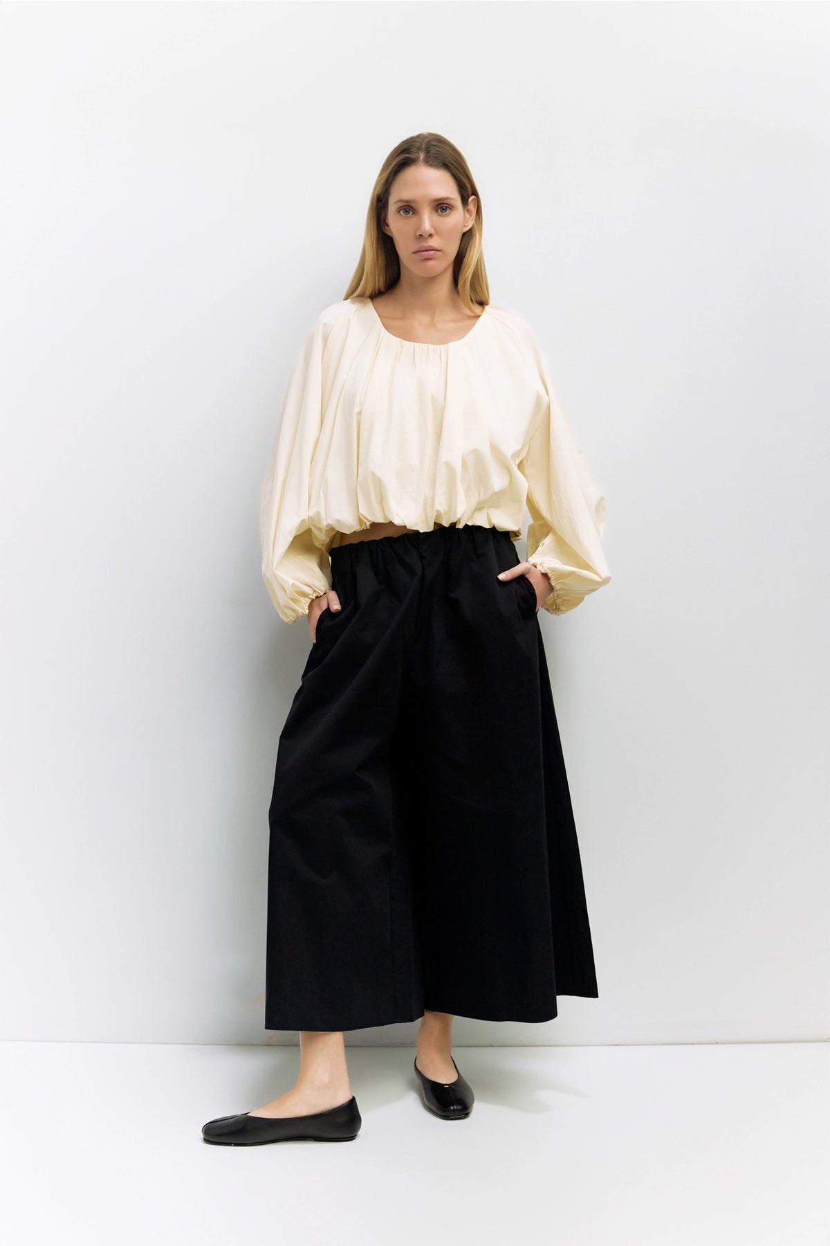 Mod Ref Jenna Cream Long Sleeve Bubble Top