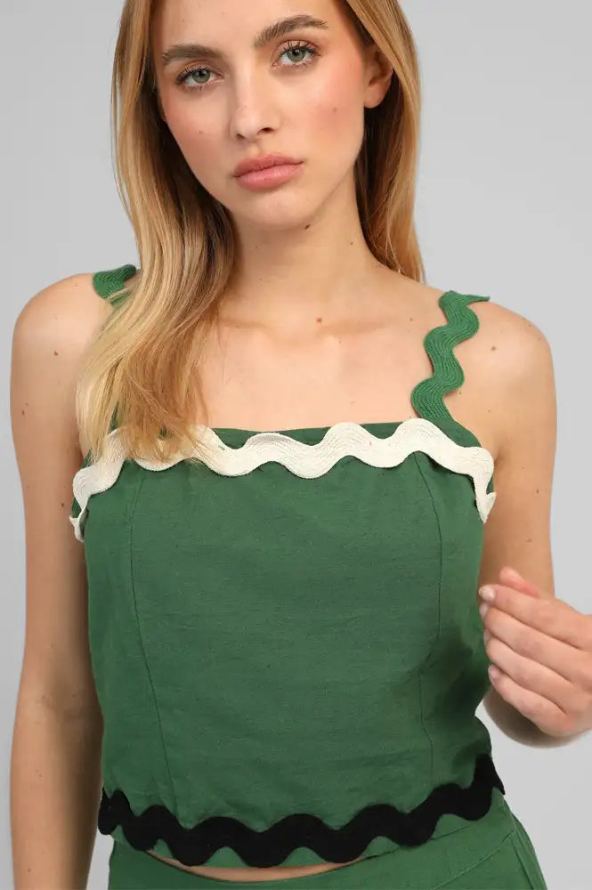 An'ge Soline Green Ric Rac Top