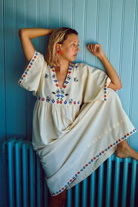 Habiba Flora Vanilla Cream Embroidered Dress