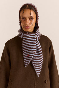 Damson Madder Blue & Choc Stripe Tie Front Hood