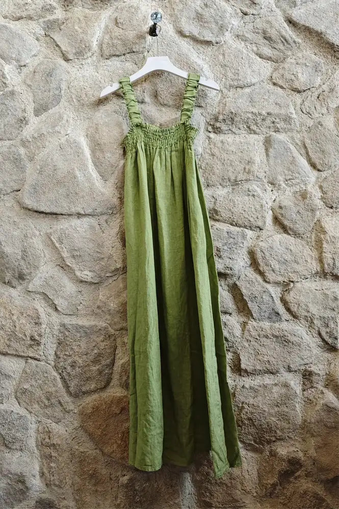 Linen & More Pistachio Ruched Dress