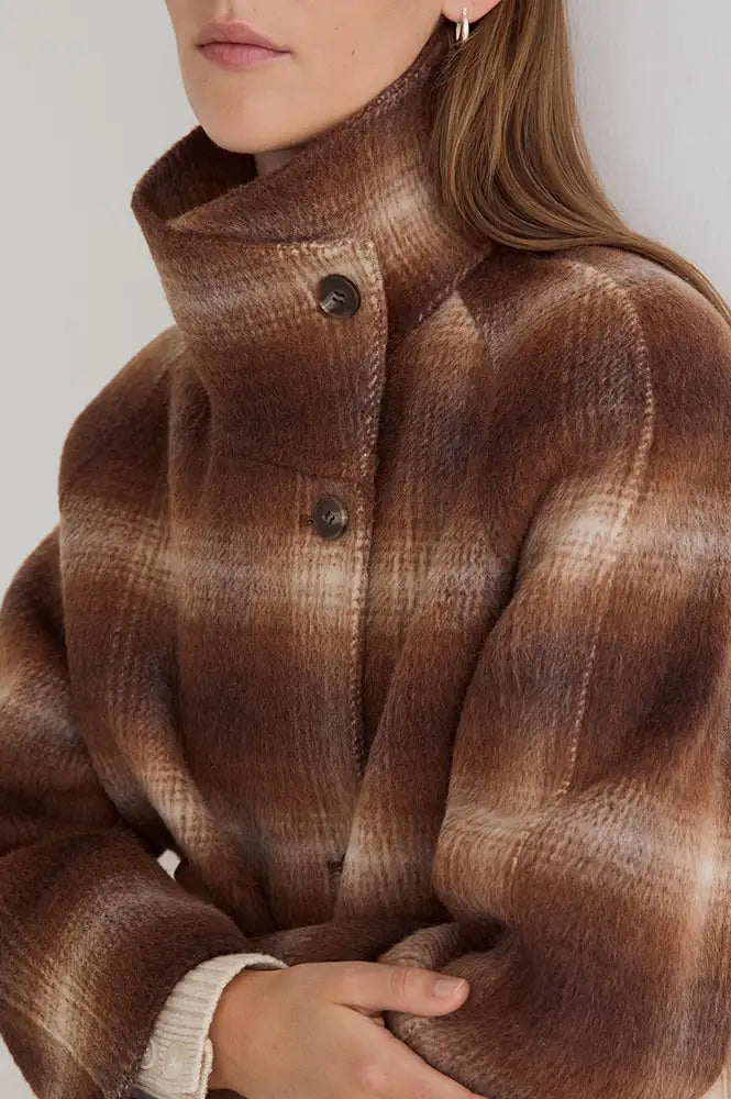 Yerse Camel Blur Check Coat