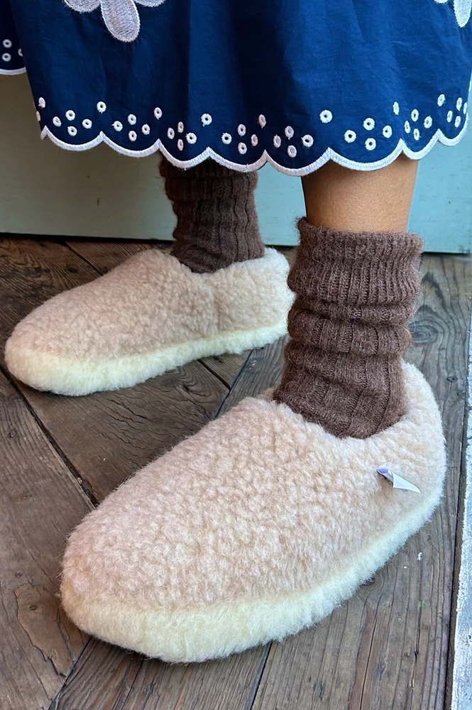 YOKO Wool Beige Natural Slippers - The Mercantile London