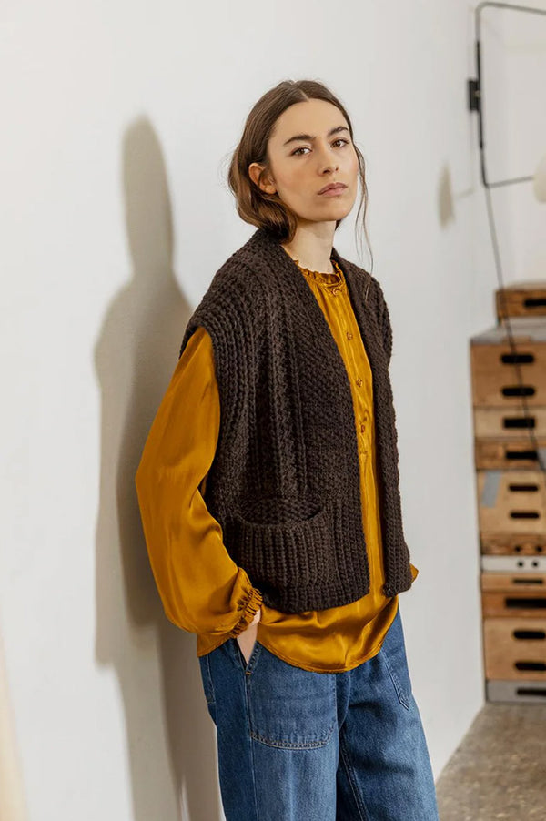 Project AJ117 Susie Chocolate Knit Vest - The Mercantile London