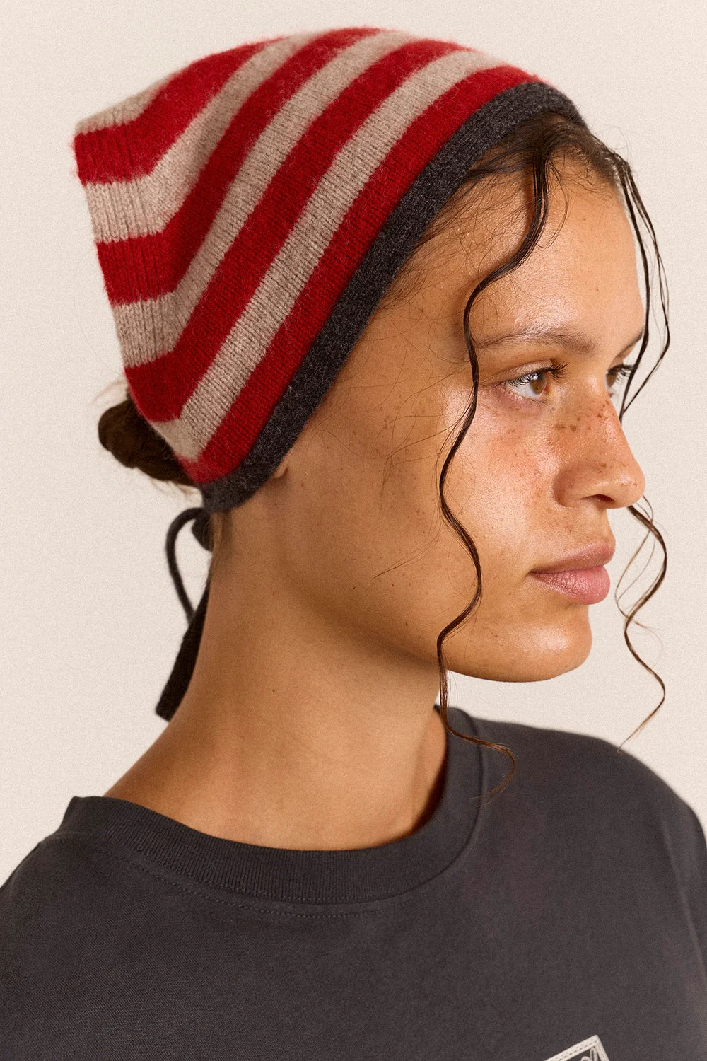 Damson Madder Clara Charcoal Stripe Merino Wool Headscarf