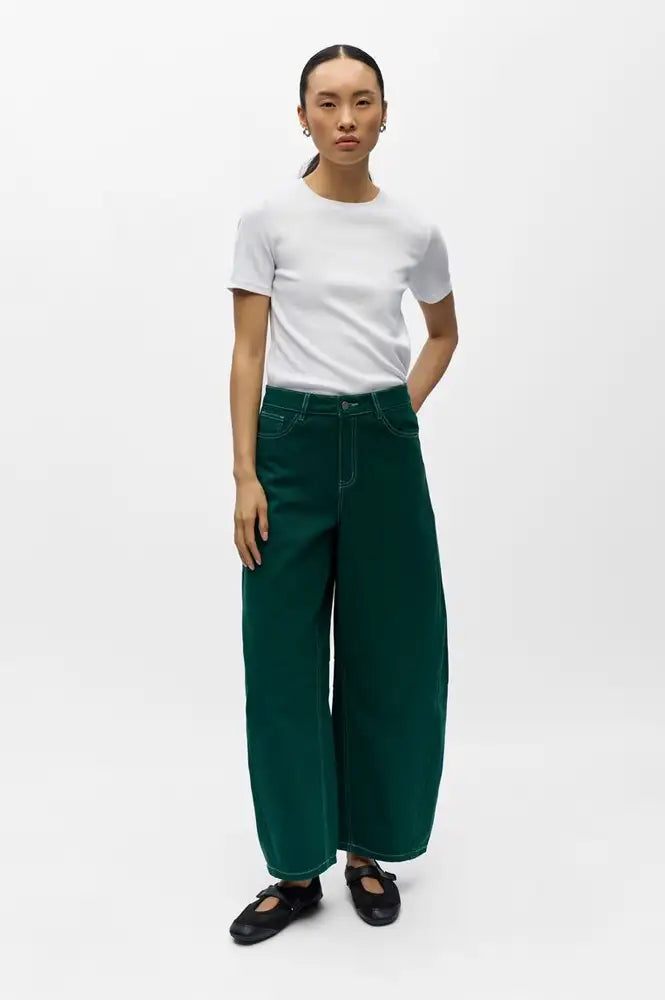 Object Mio Andrea Botanical Green Barrel Leg Jeans - The Mercantile London
