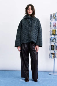 FRNCH Sheffield Navy Blue Checked Scarf Detail Jacket - The Mercantile London