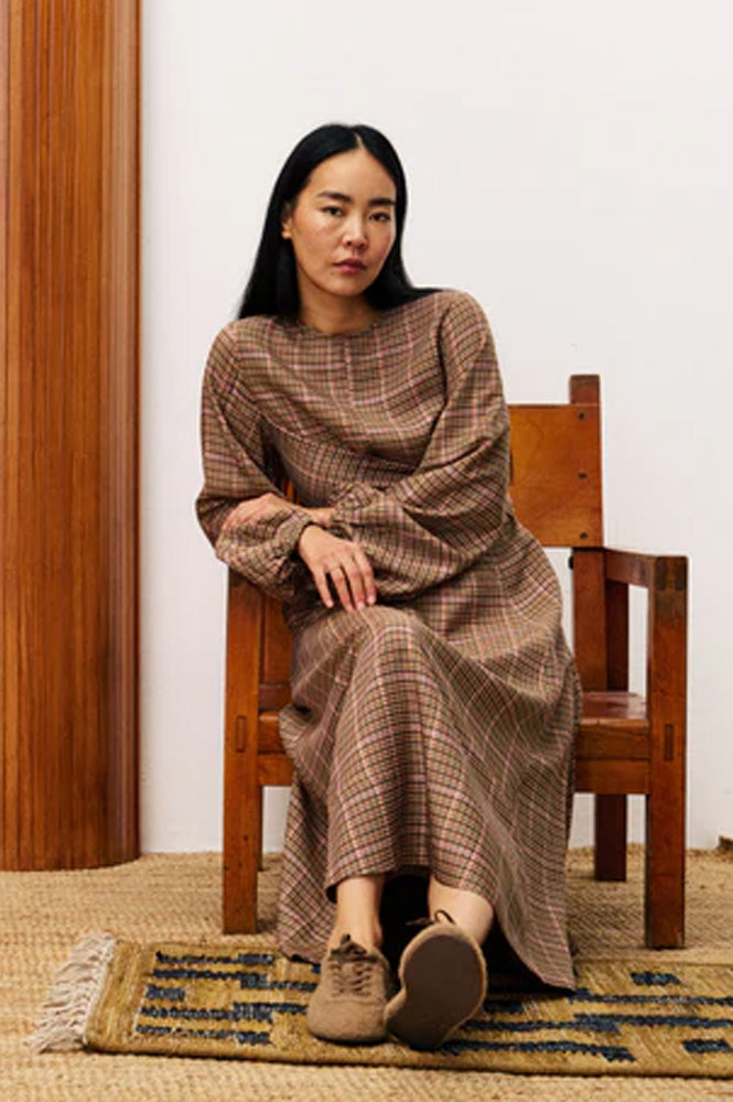 FRNCH Apollinaire Ochre Check Dress - The Mercantile London