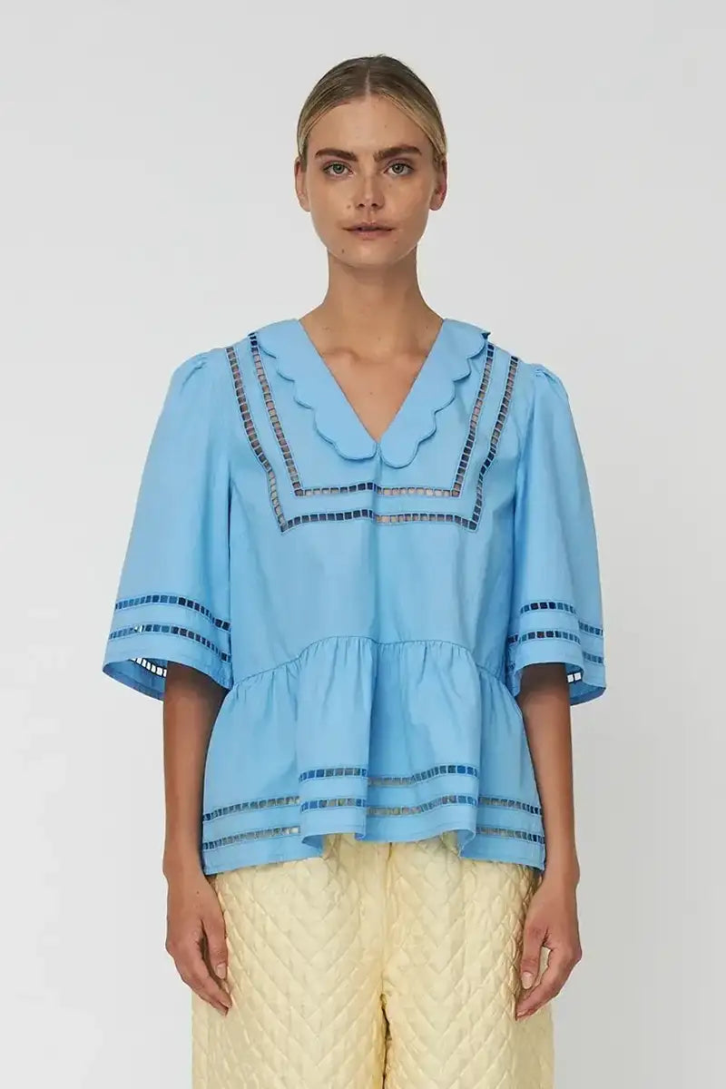 Stella Nova Coral Blue Scalloped Collar Blouse - The Mercantile London
