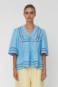 Stella Nova Coral Blue Scalloped Collar Blouse - The Mercantile London