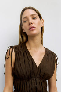 Mod Ref Cleo Brown Gathered Sleeveless Top