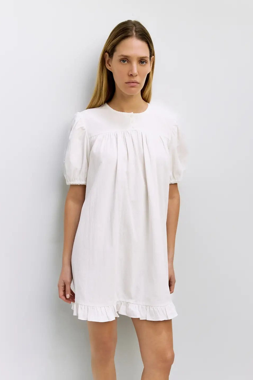 Mod Ref Frankie White Babydoll Ruffle Dress