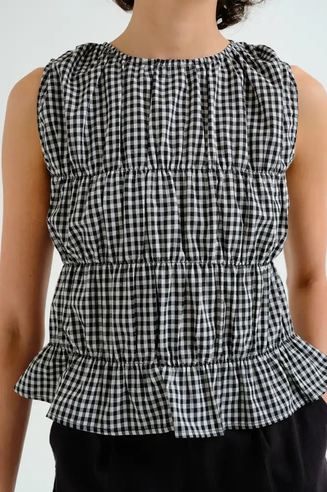 Compania Fantastica Black Gingham Ruched Top